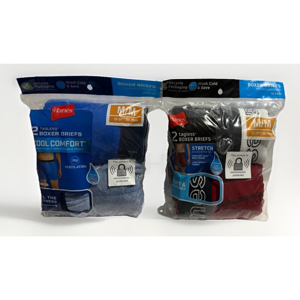 Hanes Boxer Briefs 4 Count M Tagless Cool Comfort Stretch Moisture Wicking NEW